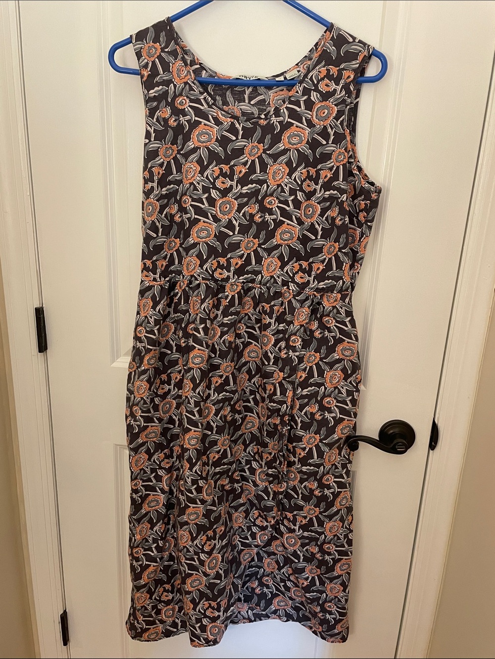 Sleeveless Floral Midi Dress in Blue and Peach